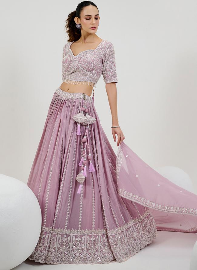 Georgette Pink Bridal Wear Embroidery Work Ready To Wear Lehenga Choli